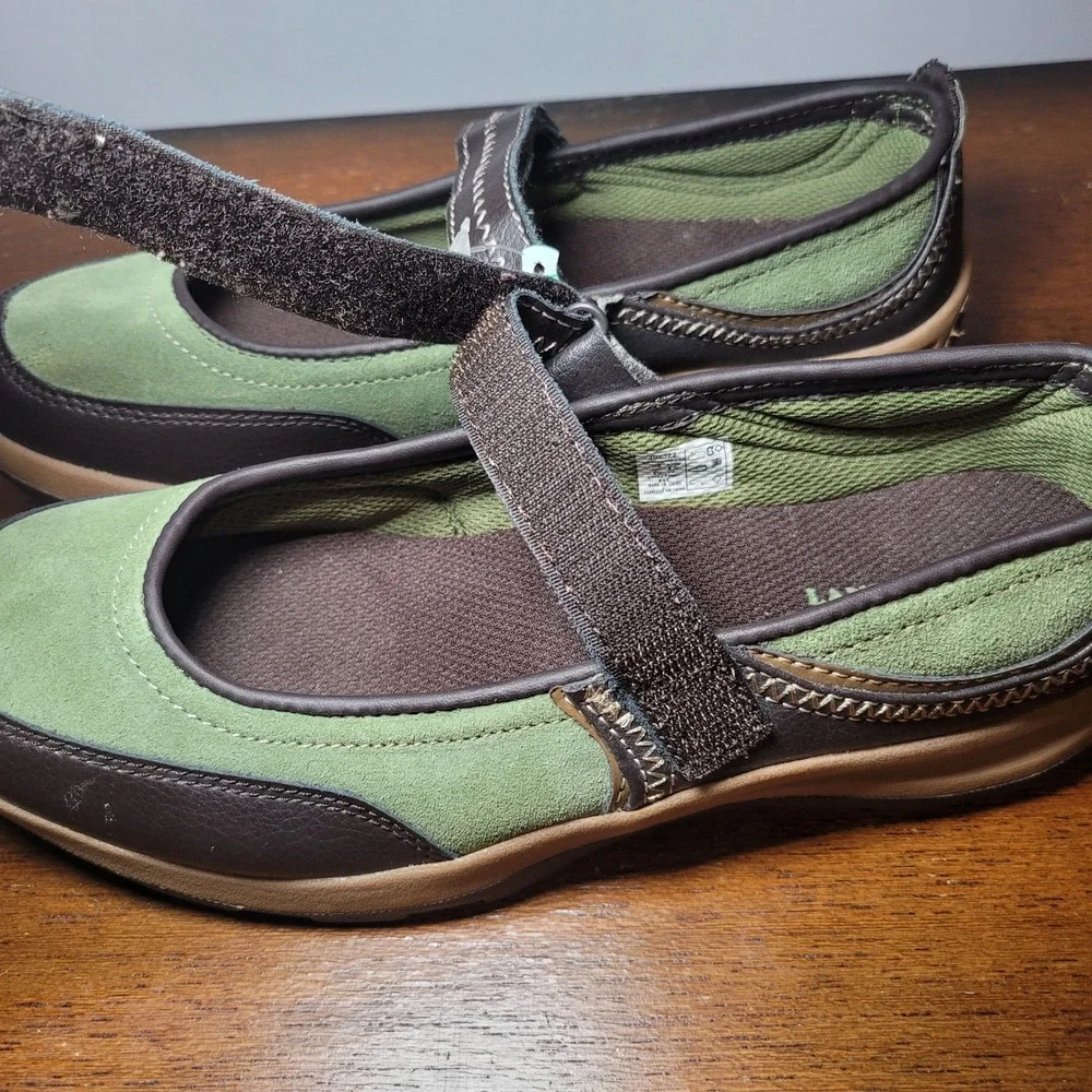 Lands End Mary‎ Jane Green Suede Womens 7.5 Strap 407322